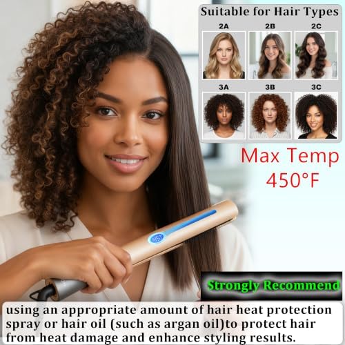 NITION Ceramic Tourmaline Hair Straighteners LCD Flat Iron MCH 10s Fast Heating Up. 1" Smooth 3D Floating Plate Healthy Straightening Tools. Heat-Proof Glove. Dual Voltage Travel. Champagne Gold - Image 4