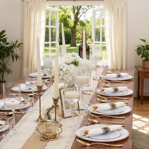 WDF Partyware 350Piece Gold Dinnerware Set for 50 Guests - Gold Plastic Plates with Disposable Cutlery - 50Dinner Plates-50Dessert Plates-50Pre Rolled Napkins with Silverware for Wedding/Thanksgiving - Image 5