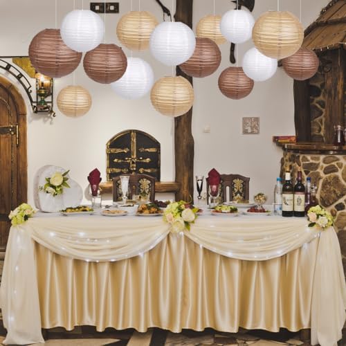 Round Hanging Paper Lanterns Brown Party Decorations 15pcs - Image 3