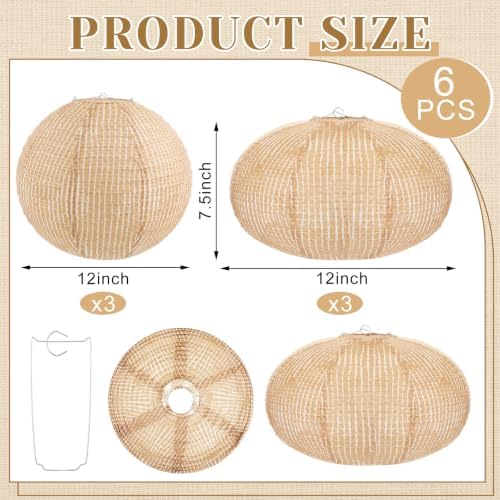 Hortsun 6 Pcs 12 Inch Burlap Print Paper Lanterns Round and Oval Chinese Paper Lanterns Farmhouse Boho Hanging Decor for Home Classroom Birthday Wedding Party Ceremonial Event - Image 2