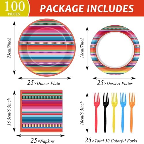 Qyeahkj 100PCS Mexican Fiesta Plates and Napkins Sets 5 Mayo Party Supplies - Image 2