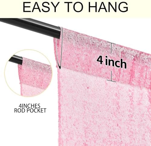 2×8FT-2PCS Pink Sequin Backdrop Curtains Panels, Photography Backdrop Glitter Curtains Fabric Background for Christmas Wedding Party Decor - Image 5