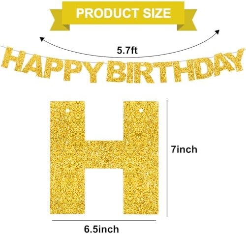 BEISHIDA Pre-Strung Glitter Gold Happy Birthday Banner Party Sign Decor - Image 2
