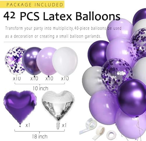Purple Birthday Decorations for Women Girls,Happy Banner,Lilac Paper Lanterns Tissue Pom Poms Flower Fan,Purple White Balloon Décor For 40th 50th Anniversary Princess Backdrop Party Supplies - Image 4
