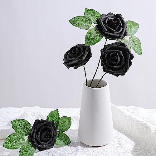 AmyHomie Black Rose 25pcs Real Looking Artificial Flowers w/Stem - Image 6