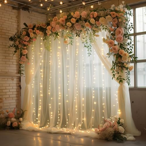 Tulle Backdrop Curtain with Lights 10x8FT Champagne Sheer Curtains - Image 7