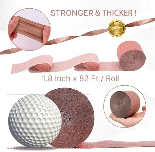 PartyWoo Rose Gold Crepe Paper Streamers 4 Rolls 328 ft Pack of Metallic Rose Gold Pink Dusty Pink Crepe Paper for Bride to Be Bachelorette Birthday Party Decorations (1.8 Inch x 82 Ft/Roll) - Image 6