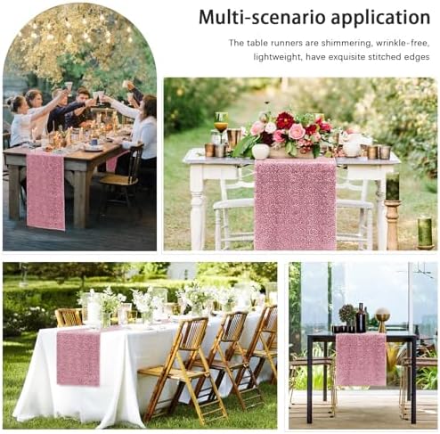 2 Packs 12 x 72 inches Sequin Table Runner, Rose Pink Glitter Table Runner for Birthday Party Supplies Wedding Engagement Baby Shower Holiday Celebration Event Decorations - Image 6