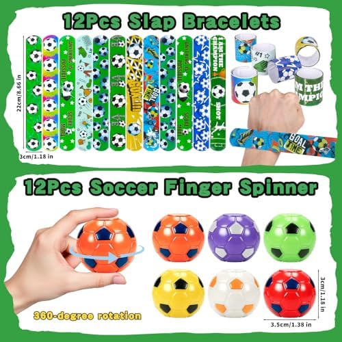 122Pcs Soccer Party Favors Drawstring Bags Including Silicone and Slap bracelets, Keychains, Tattoo Stickers,Mini Ball for Soccer Themed Party Supplies - Image 4
