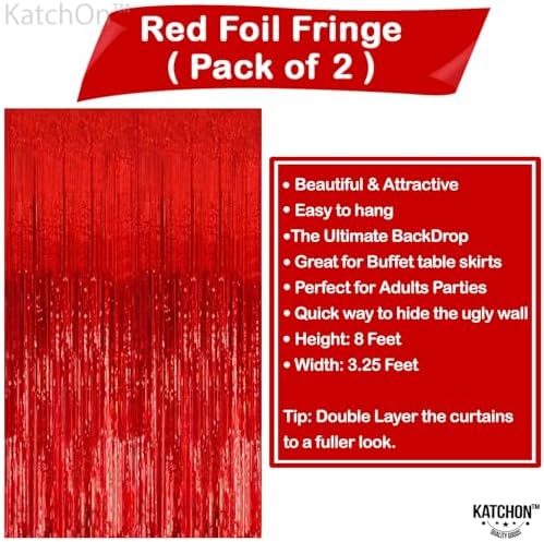 KatchOn Red Streamers Backdrop - 3.2x8 Feet, Pack of 2 | Cherry Party Decor - Image 2