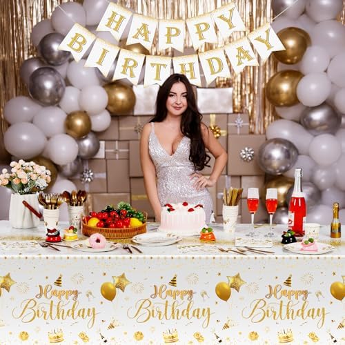 Vesici 171 Pcs Happy Birthday Party Supplies 24 Set Table, White, Gold - Image 7