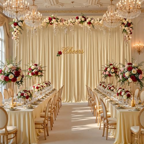 10x10ft Champagne Backdrop Curtain Panels for Parties - Wrinkle Free Polyester Photo Curtain Backdrop Wedding Back Drop Fabric Drapes for Party Decorations Background for Photography - Image 2
