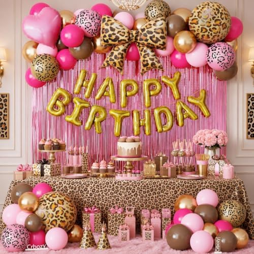 70Pcs Cheetah Print Birthday Decorations, Pink Brown Gold Leopard Balloons - Image 3