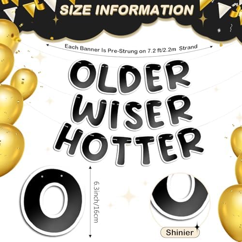 Fulmoon Older Wiser Hotter Banner Birthday sign, Bright Black and White - Image 3