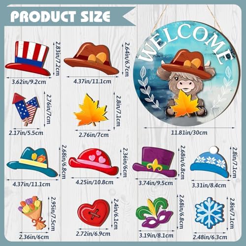 Vicenpal 35 Pcs Fall Interchangeable Highland Cow Welcome Sign, Lake Blue - Image 3