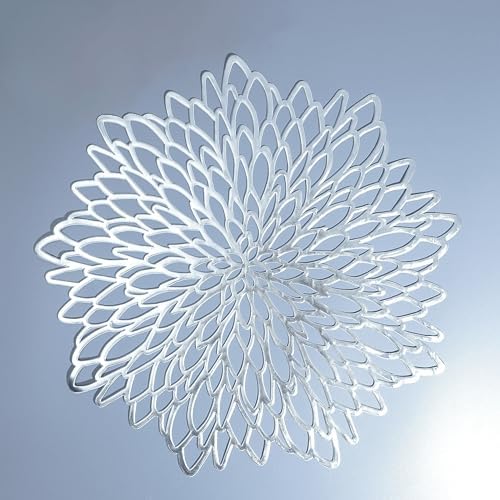 Snowkingdom 12 Pack of Silver Placemats Metallic Vinyl Dinning Table Mats, Round Flower Charger Plates Decoration Bulk for Winter Holiday Christmas Thanksgiving Party by Snowkingdom