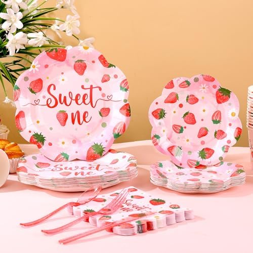 Strawberry First Birthday Decorations for Girl, Strawberry First Birthday Plates Serves 24, Strawberry Plates, Strawberry 1st Birthday Decorations, Berry Sweet One Birthday Party Decorations - Image 3