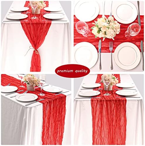 35x120 Inch Red Cheesecloth Table Runner Christmas Valentine Wedding Decor - Image 5