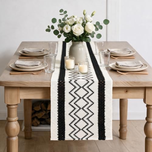 Artoid Mode Black Stripe Diamond Woven Table Runner 12x60 Inch - Image 2