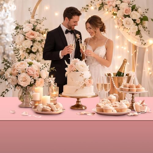 6 Pack Rose Gold Plastic Tablecloth, Dusty Pink Disposable Rectangle Table Covers, Holographic Metallic Foil Tablecloth Rose Party Supplies Decorations for Birthday Wedding Bachelorette, 54x108Inch - Image 7