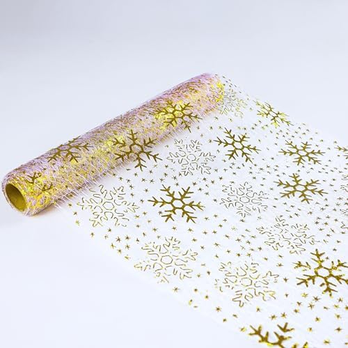 Snowkingdom 2 Pcs Christmas Snowflake Gold Table Runner Sparkly Golden Metallic Foil Runners Decorations Glitter for Winter Festival Holiday Home Party Seasonal - Image 4