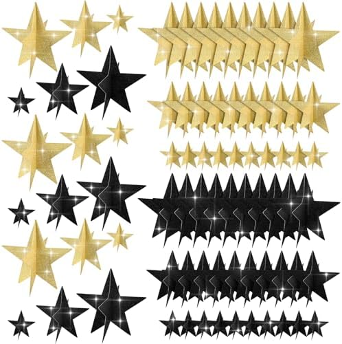 Sinload 45 Piece 3D Glitter Star Centerpieces Black Gold Party Decorations by Sinload