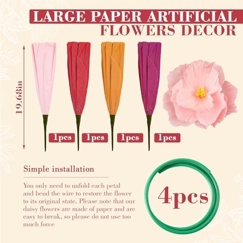 4 Pcs 5ft Large Paper Mix Color Poppy Flower Giant Artificial Poppy - Image 3