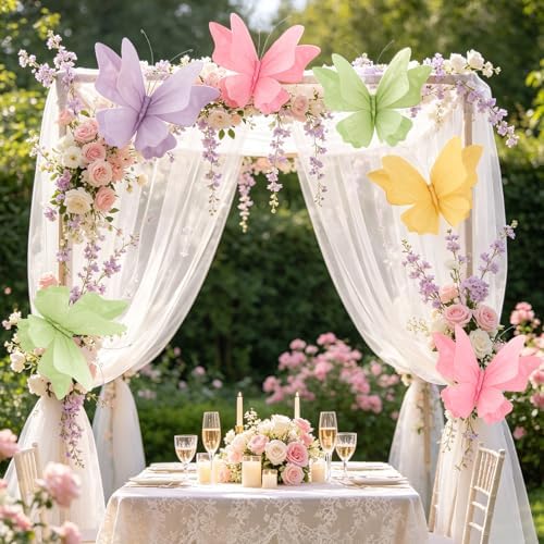 3D Hanging Butterfly Decorations Butterfly Party Decorations 4PCS Pastel Large Paper Butterfly Decorations for Girls Women Wedding Backdrop Birthday Flower Garden Party Decor - Image 6