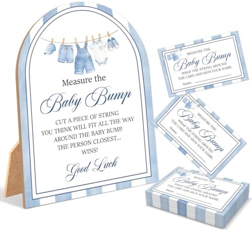 Blue Jean Baby Shower Games, Denim Western Measure The Baby Bump Game, 6x8 Inch Arch Wooden Sign With Stand And 50 Guessing Cards, Gender Reveal Party Supplies & Decorations - AD06 by Unknown