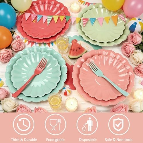 128Pcs Colorful Paper Plates and Napkins Party Supplies for Birthday - Image 5