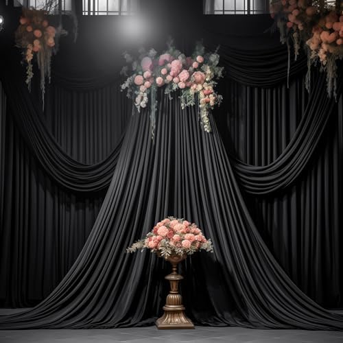 16x10FT Black Backdrop Curtains for Wedding Parties, Wrinkle Free Polyester Photography Backdrop Drapes for Wedding Baby Shower Birthday Parties Stage Background Stand Decorations 4x10ft, 4 Panels - Image 6