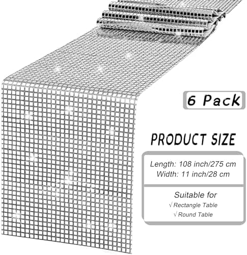 durony 6 Pack Mirror Disco Party Table Runner, 11 x 108 Inch, Silver - Image 2