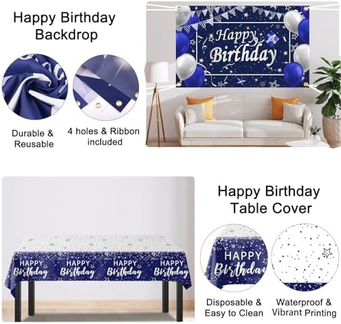 Blue Birthday Decorations for Men Boys Blue and Silver Party Decorations - Image 6