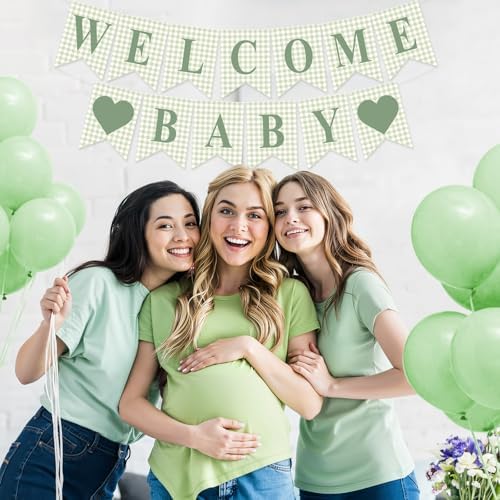Hahafelt Welcome Baby Banner for Baby Shower Decorations, Green - Image 4