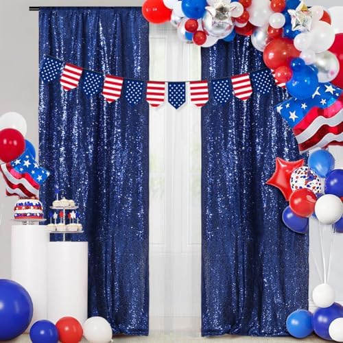 PartyDelight Navy Blue Sequin Backdrop Curtains 2x8ft 2 Panels - Image 4