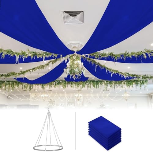 Silver Wedding Ceiling Drapes Hanging Kit Blue Ceiling Drapes 6 Panels 5x10ft with 12 Inch Ceiling Draping Hoop Ceiling Draping Fabric Sheer Ceiling Drapes for Wedding Ceremony Party Decor by ROMANKAS