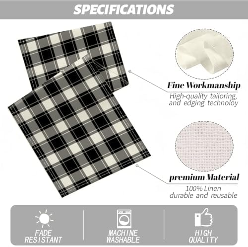 Black and White Gingham Table Runner, Buffalo Plaid Check Table Cloth Decor - Image 2
