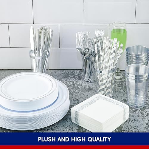 250PCS Plastic Plates Set With Silver Rim Elegant Cutlery set for 25 Guests - Image 6