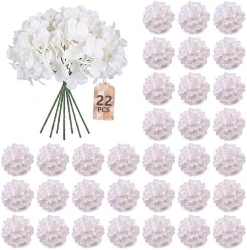 22PCS White Hydrangea Artificial Flowers with Stronger Bendable Stems by ECCELSO