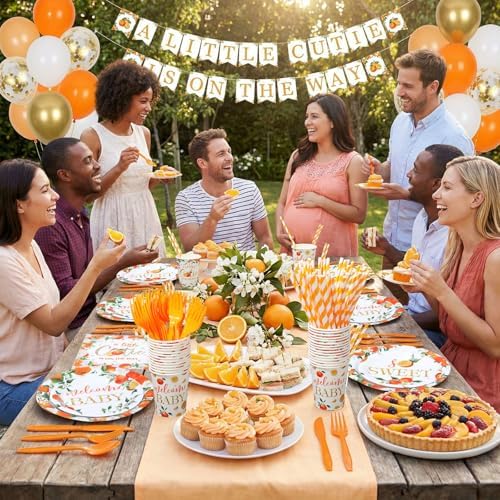 450 Pcs Little Cutie Baby Shower Tableware Set, Serve 50, Orange - Image 4
