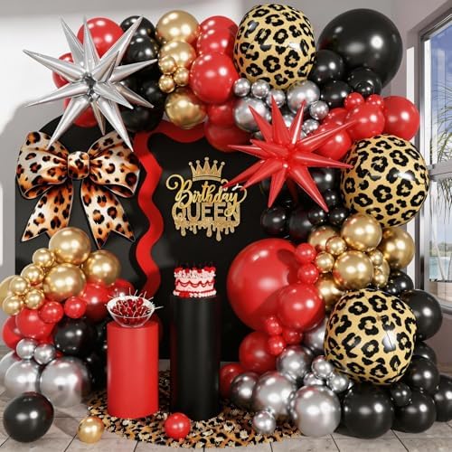 Cheetah Print Balloon Arch Garland Kit for Red Black Gold Leopard Birthday by Paeyeq