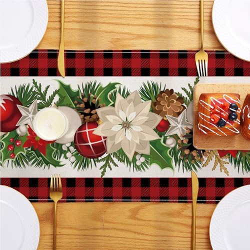 Christmas Decorations - Red and Black Buffalo Check Christmas Table Runner,Winter Holiday Kitchen Dining Table Decoration for Home Party Decor 13 x 72 Inch - Image 6