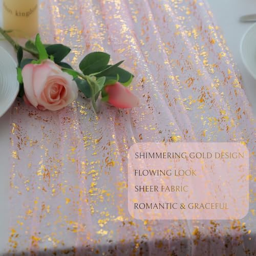 Pink and Gold Table Runner 10 Ft Metallic Foil Glittery Sheer Gauze Decor - Image 3
