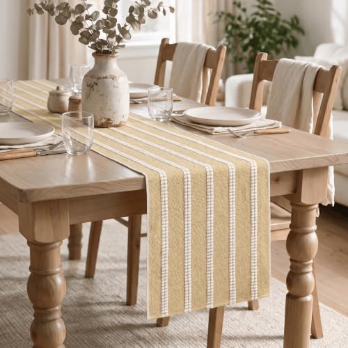 Artoid Mode Burlap Brown Farmhouse Dashed Stripe Table Runner, Seasonal Holiday Boho Rustic Kitchen Dining Table Decoration for Home Party Decor 12x72 Inch - Image 4
