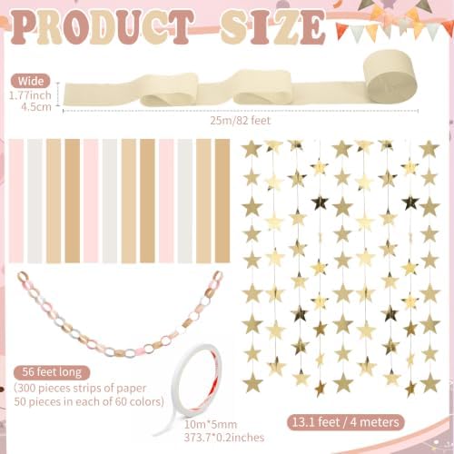 Frienda Paper Chain Strips Streamers Garland Set, Dusty Rose, Colorful - Image 2