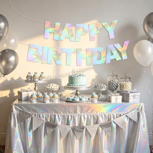 BEISHIDA Pre-Strung Iridescent Happy Birthday Banner Party Sign Decoration - Image 4