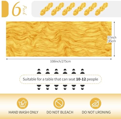 6 Pack Gold Cheesecloth Table Runner 17x108 Inch Semi Sheer Boho Gauze Cheese Cloth Fabric Table Runners Table Decor for Wedding Party Baby Shower Birthday Home Decor Garden Farmhouse - Image 2