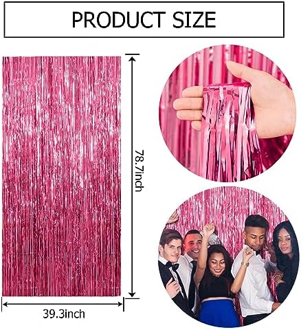 2 Pack Pink Backdrop Party Decorations Tinsel Curtain Party Backdrop Foil Fringe Birthday Decorations Photo Booth Streamer Backdrop Pink Theme Bachelorette Graduation Decor - Image 7
