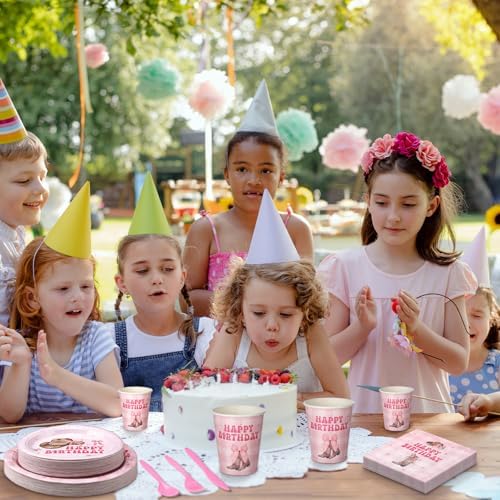 Yungyan 252 Pcs Pink Bow Cowgirl Birthday Party Tableware Set Included Plates Napkins Cups Forks Knives Cutlery for Party Decorations Supplies 36 Guests - Image 5