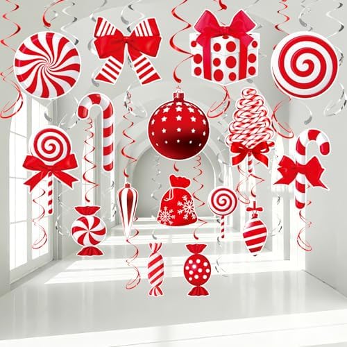 Christmas Hanging Swirls Decorations - Red White Christmas Party Decorations Xmas Peppermint Candy Cane Hanging Ceiling Decor for Home Xmas Winter Holiday Party Decor by PartyGarden